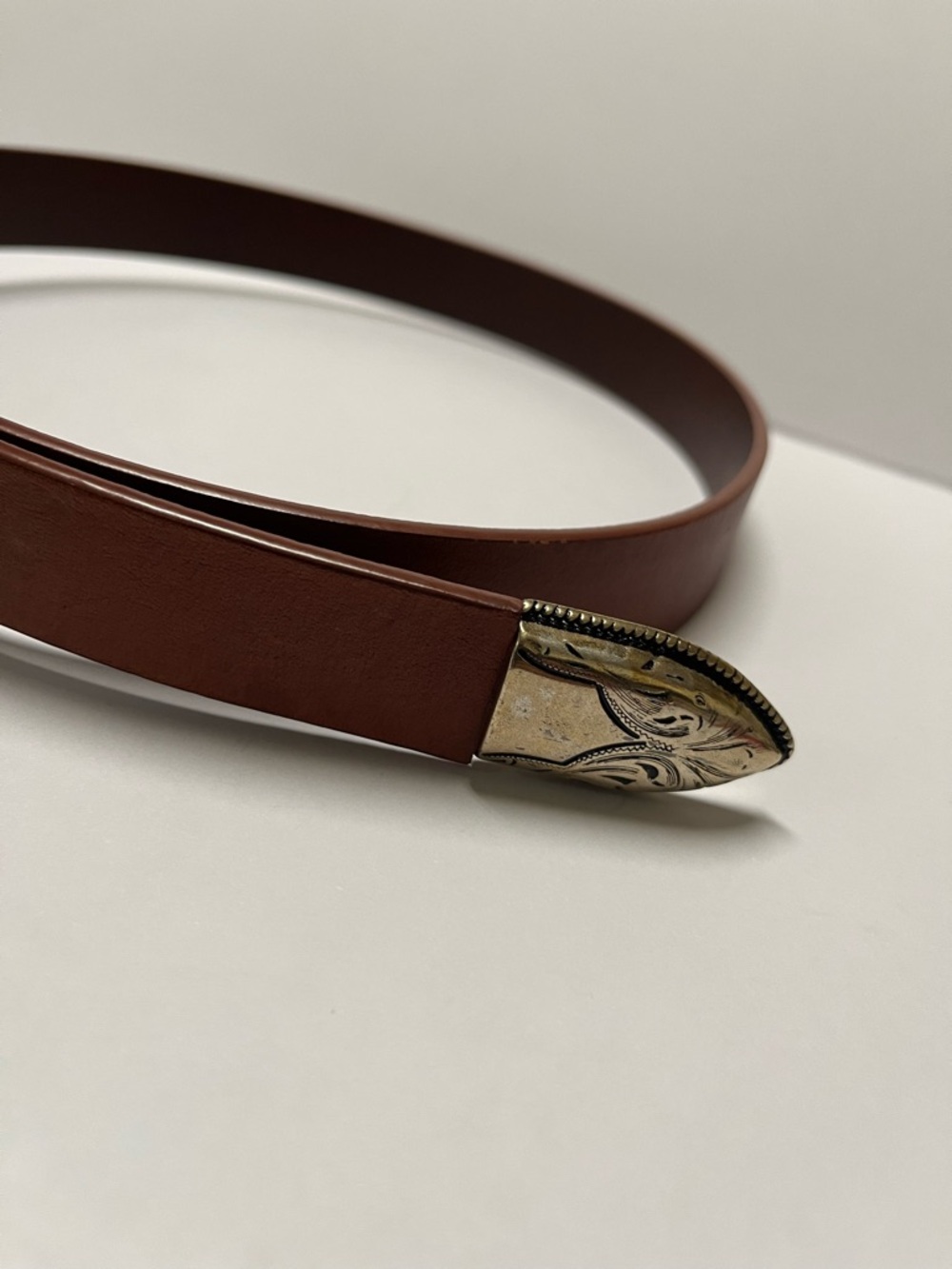 Wilfred Cognac Brown Leather Belt with Engraved Silver-Tone Buckle - Picture 3 of 5